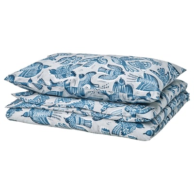 BITTERSÖTA Duvet cover and pillowcase, light grey/blue, 150x200/50x80 cm
