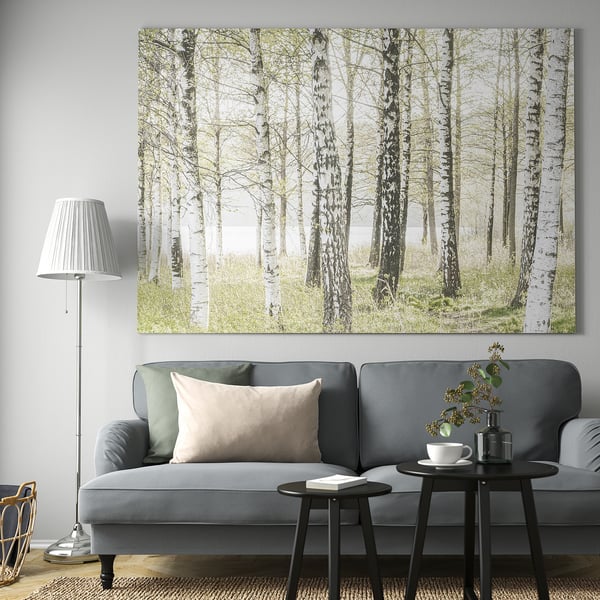 BJÖRKSTA Picture with frame, birches/black, 200x140 cm
