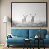 BJÖRKSTA Picture with frame, Deers in fog/black, 200x140 cm