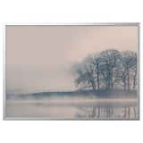 BJÖRKSTA Picture with frame, Misty landscape/aluminium-colour, 140x100 cm