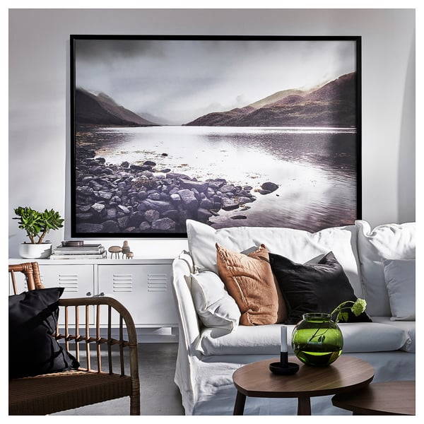 BJÖRKSTA Picture with frame, rocky shoreline/black, 200x140 cm