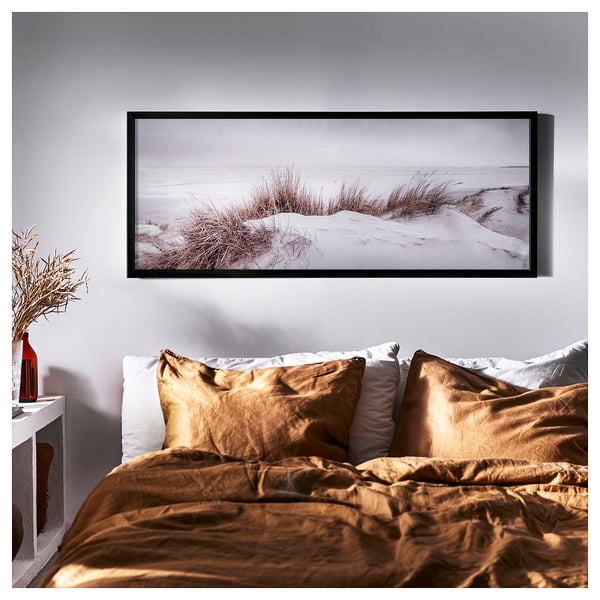 BJÖRKSTA Picture with frame, sand dunes/black, 140x56 cm