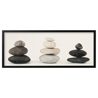 BJÖRKSTA Picture with frame, stones/black, 140x56 cm