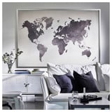 BJÖRKSTA Picture with frame, the world/aluminium-colour, 200x140 cm