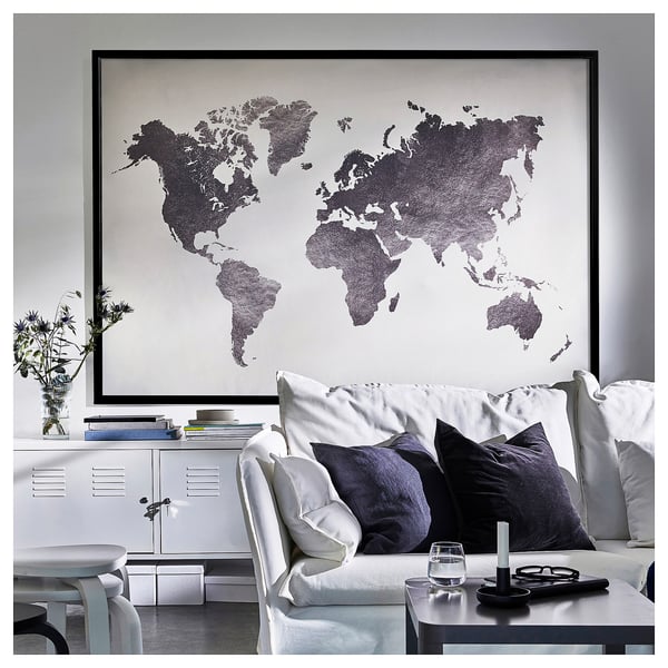 BJÖRKSTA Picture with frame, the world/black, 200x140 cm