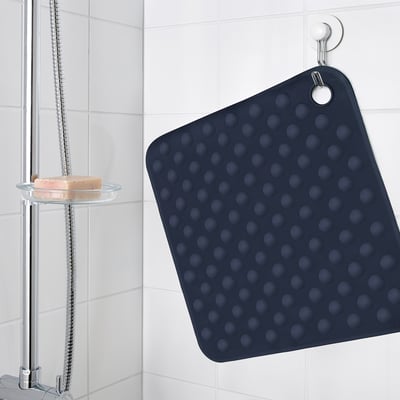 BLÅSJÖN Shower mat, dark blue, 50x50 cm
