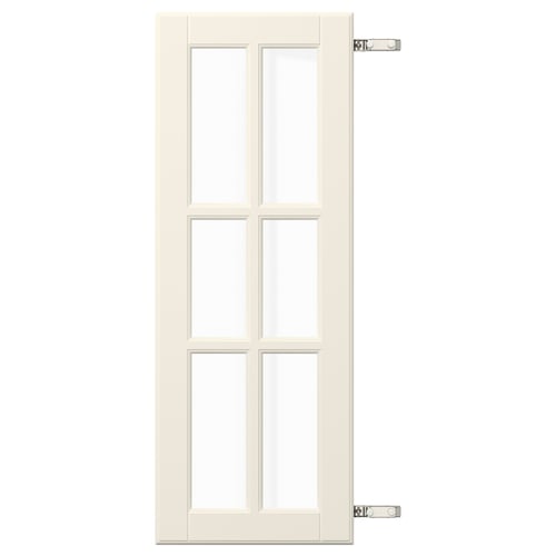 A white BODBYN glass panelled door with a metal handle.