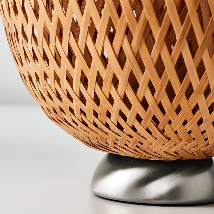 BÖJA nickelplated, bamboo rattan, Table lamp IKEA