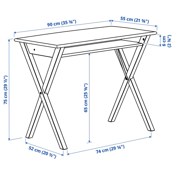 BOLLPOJKE Desk, pine/black, 90x55 cm