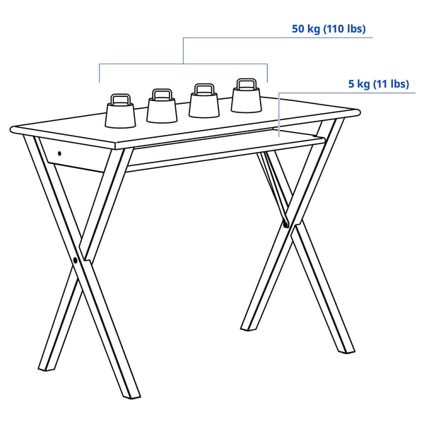BOLLPOJKE Desk, pine/black, 90x55 cm