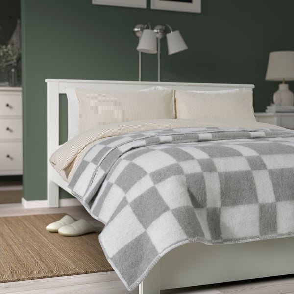 BORSTTÅG Bedspread, light grey/check, 230x250 cm