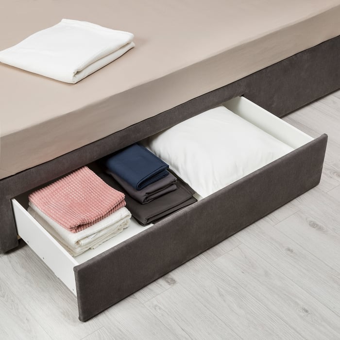 BRANDASUND Tallmyra medium grey, Divan bed with 2 drawers, Standard