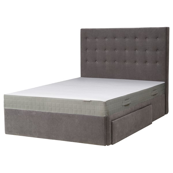 BRANDASUND Tallmyra medium grey, Divan bed with 2 drawers, Standard