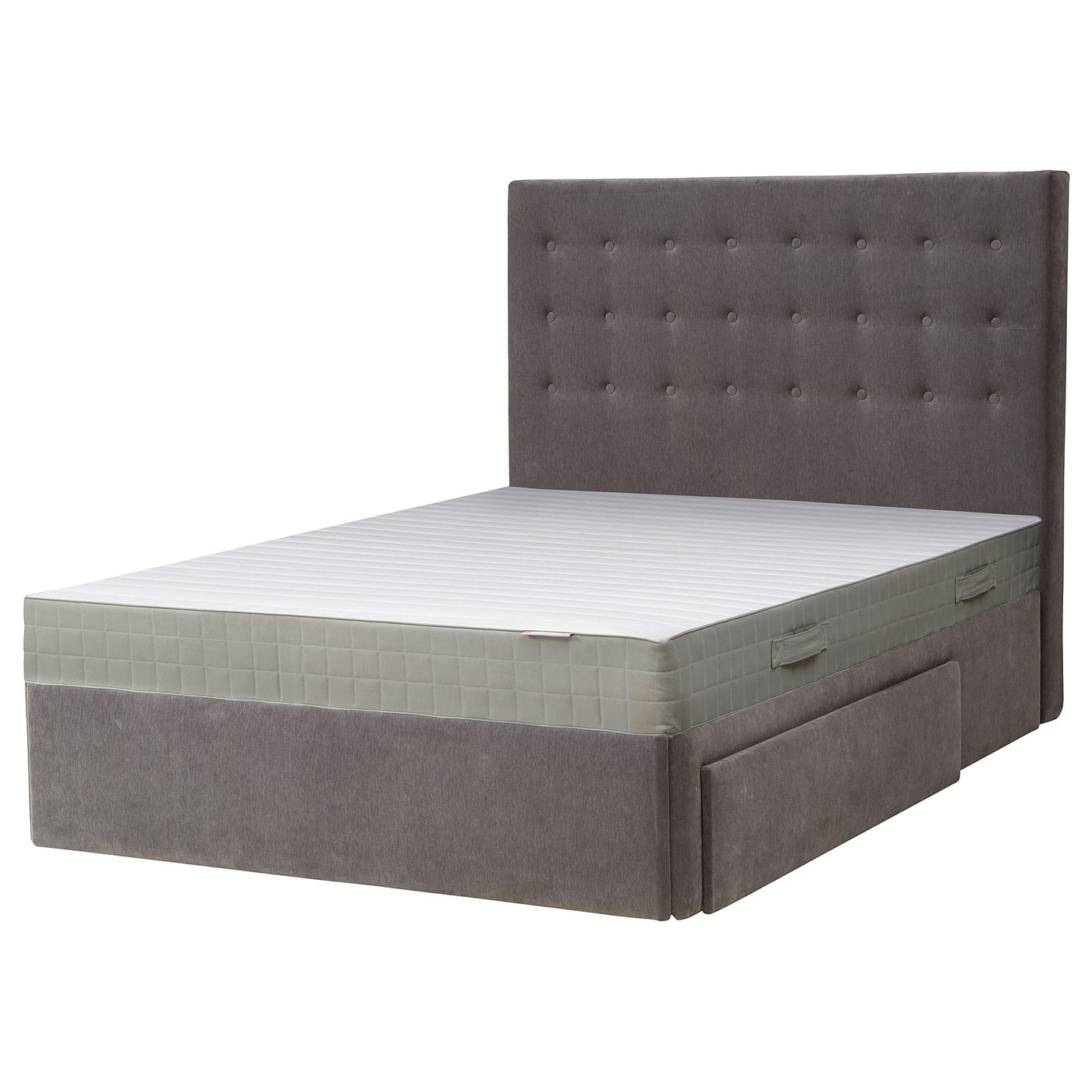 BRANDASUND Tallmyra medium grey, Divan bed with 2 drawers, Standard