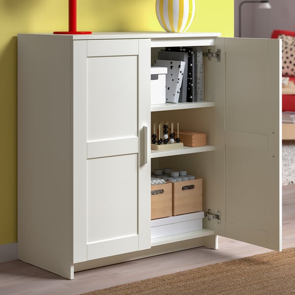 Adjustable shelf cabinet, white, modern storage.
