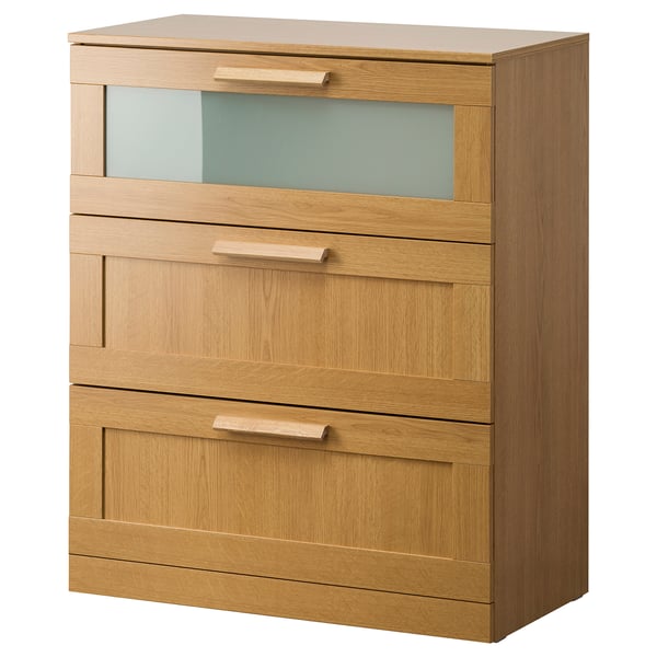 BRIMNES oak effect, frosted glass, Chest of 3 drawers, 78x95 cm IKEA