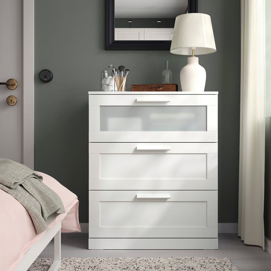 BRIMNES white, frosted glass, Chest of 3 drawers, 78x95 cm IKEA