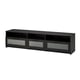 BRIMNES tv stand: black with glass drawers for storage, rectangular shape, sleek design.
