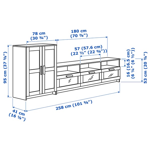 BRIMNES TV storage combination, black, 258x41x95 cm