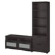 Black BRIMNES storage unit: tv bench with glass doors, drawers; tall bookcase with shelves. Minimalist, functional design.