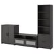 Brimming tv storage set. Dark grey, wood, rectangular. Combines cabinet, shelves, and drawers.