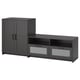 Modern dark grey tv stand set featuring cabinet with doors and large drawers for storage, sleek design.