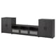 A black BRIMNES tv storage unit with doors and drawers. It a sleek, modern design with tempered glass drawers and adjustable shelves.