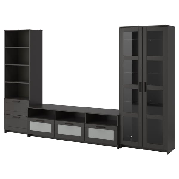 BRIMNES TV storage combination/glass doors, black, 320x41x190 cm