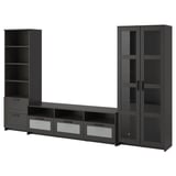 BRIMNES TV storage combination/glass doors, black, 320x41x190 cm