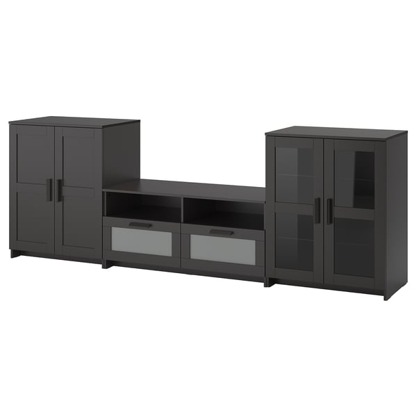 BRIMNES TV storage combination/glass doors, black, 276x41x95 cm