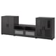 Three-piece BRIMNES tv unit in black; includes open drawers and glass doors, modern design with sleek lines.