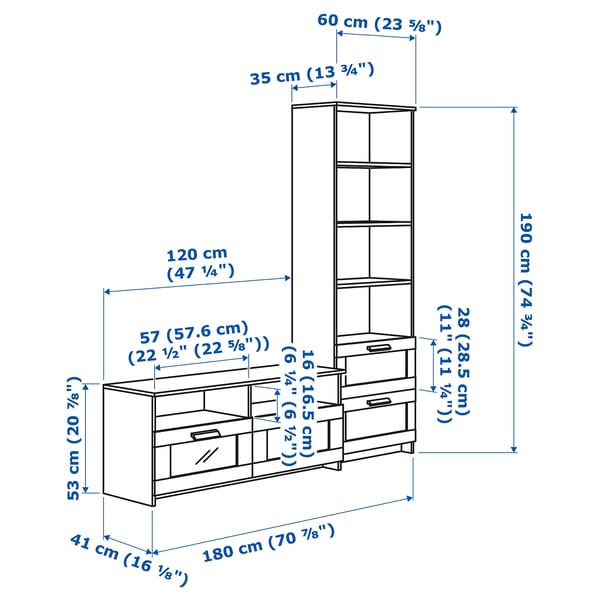 Illustration with measurements for the product: BRIMNES.