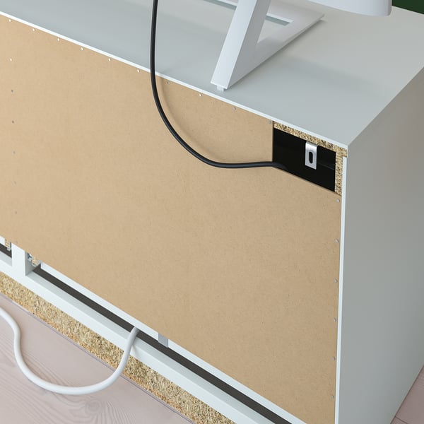 Cable management holes in tv stands back, keeping wires tidy.