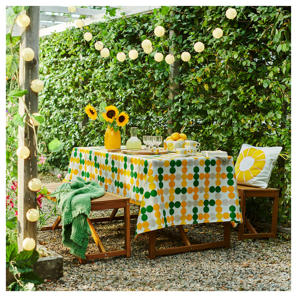 BRÖGGAN Tablecloth, wipeable/dot pattern multicolour, 145x240 cm