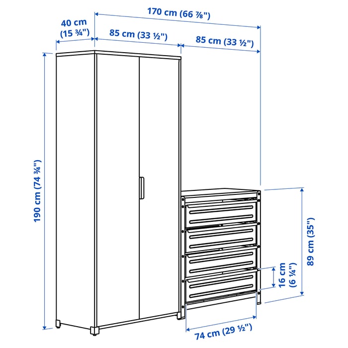 BROR shelving unit with cabinets and drawers, black, 170x40x191 cm ...