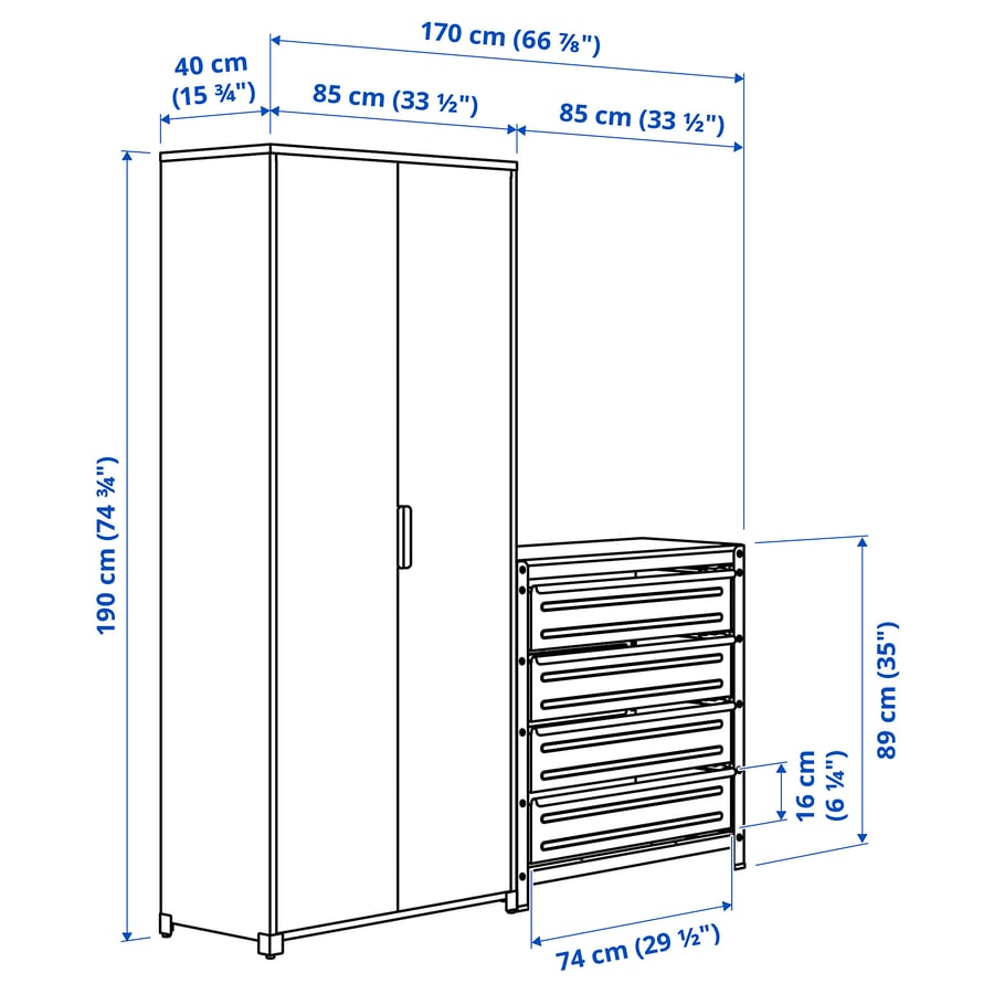 BROR shelving unit with and drawers, black, 170x40x191 cm IKEA