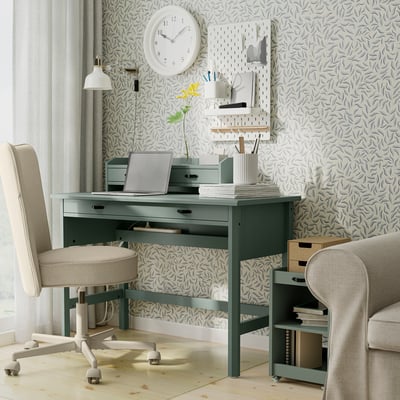 BRYTNING Desk with add-on unit, green, 110x53 cm