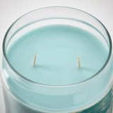 BUKETTAPEL Scented candle/glass w lid/2 wicks, bergamot & cedarwood/pale green, 70 hr