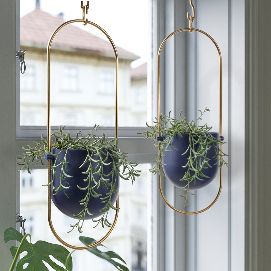 CHILISTRÅN Hanging planter, in/outdoor dark blue/goldcolour, 12 cm IKEA