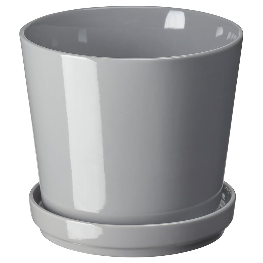 CITRUSFRUKT plant pot with saucer, in/outdoor grey, 15 cm IKEA
