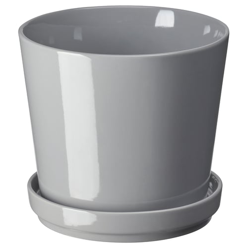 CITRUSFRUKT plant pot with saucer, in/outdoor grey, 15 cm IKEA