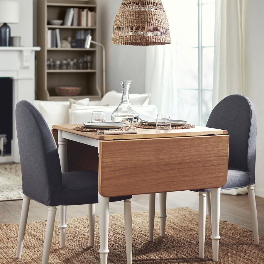 DANDERYD drop-leaf dining table, oak veneer/white, 74/134x80 cm - IKEA UK