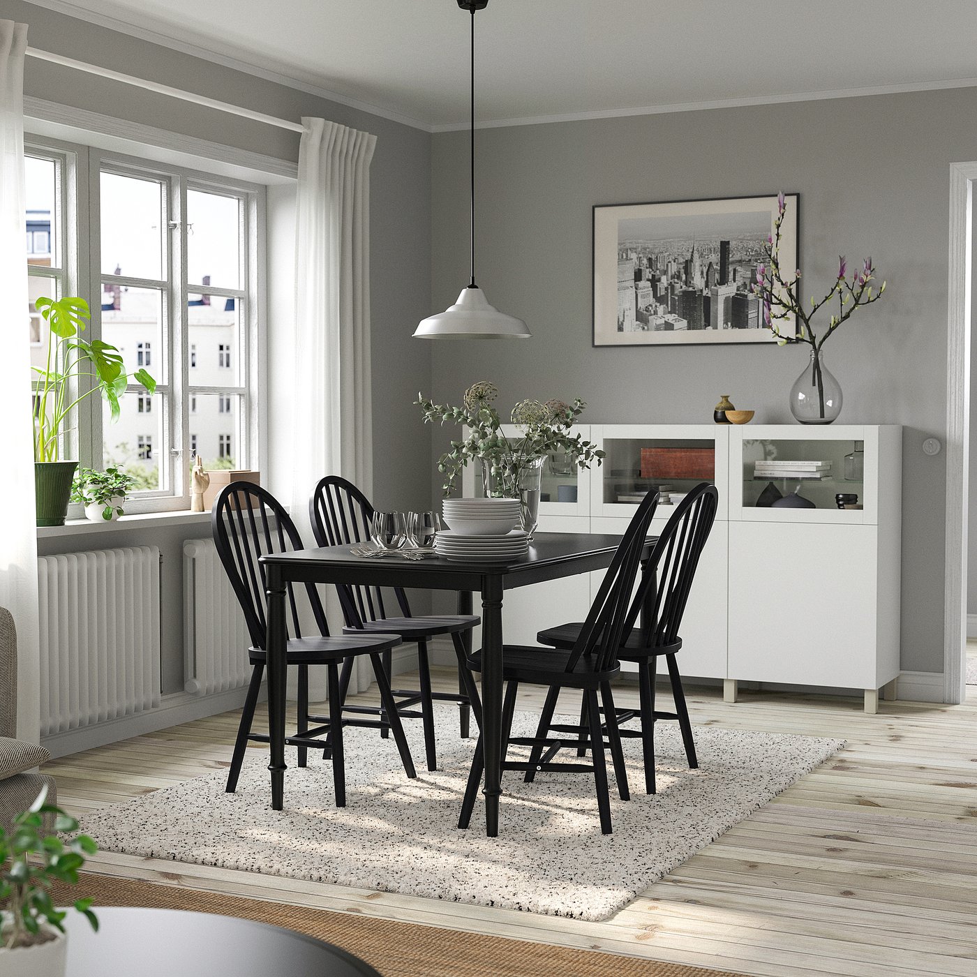 DANDERYD / SKOGSTA dining table and 4 chairs, black/black, 130 cm