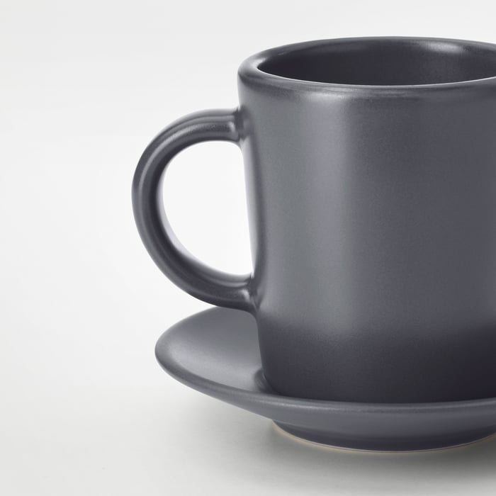 DINERA espresso cup and saucer, dark grey, 9 cl IKEA