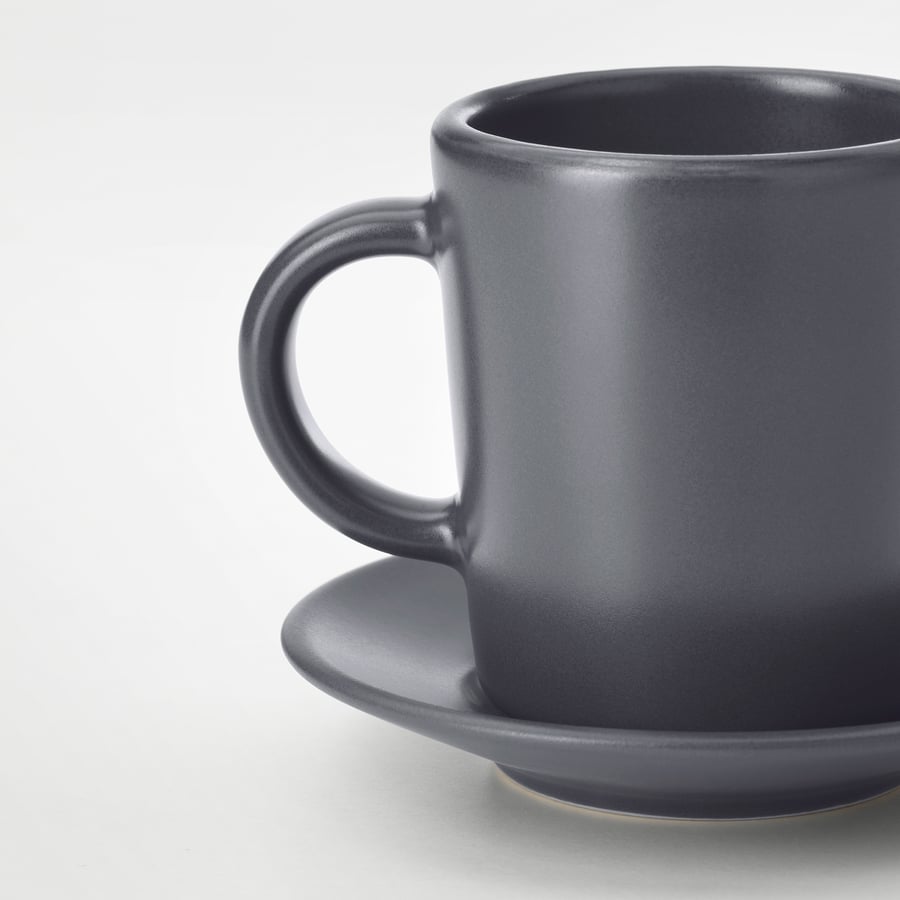 DINERA espresso cup and saucer, dark grey, 9 cl IKEA