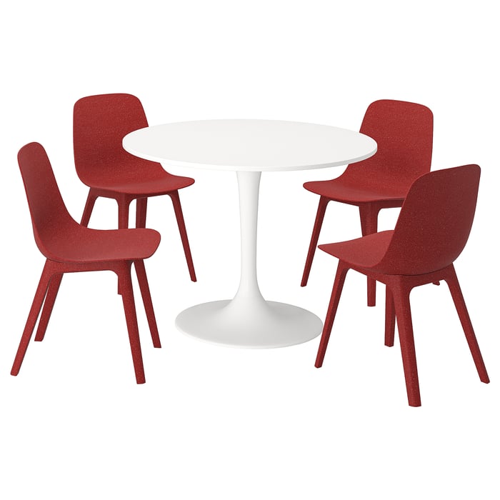 DOCKSTA / ODGER dining table and 4 chairs, white/red, 103 cm IKEA