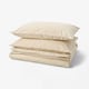 DOFTAKLEJA Duvet cover and 2 pillowcases, beige/white, 200x200/50x80 cm