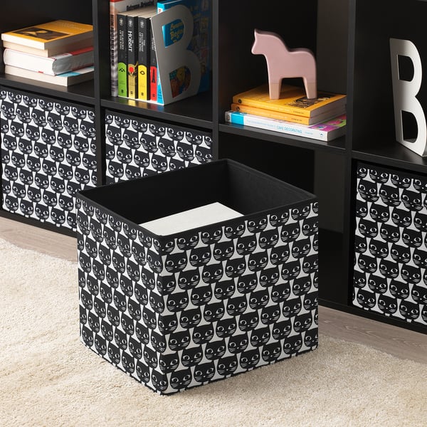 DRÖNA Box, white/black patterned, 33x38x33 cm
