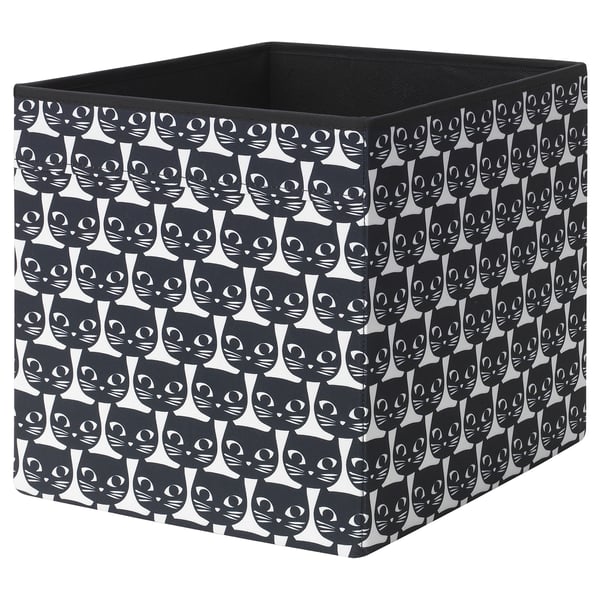DRÖNA Box, white/black patterned, 33x38x33 cm