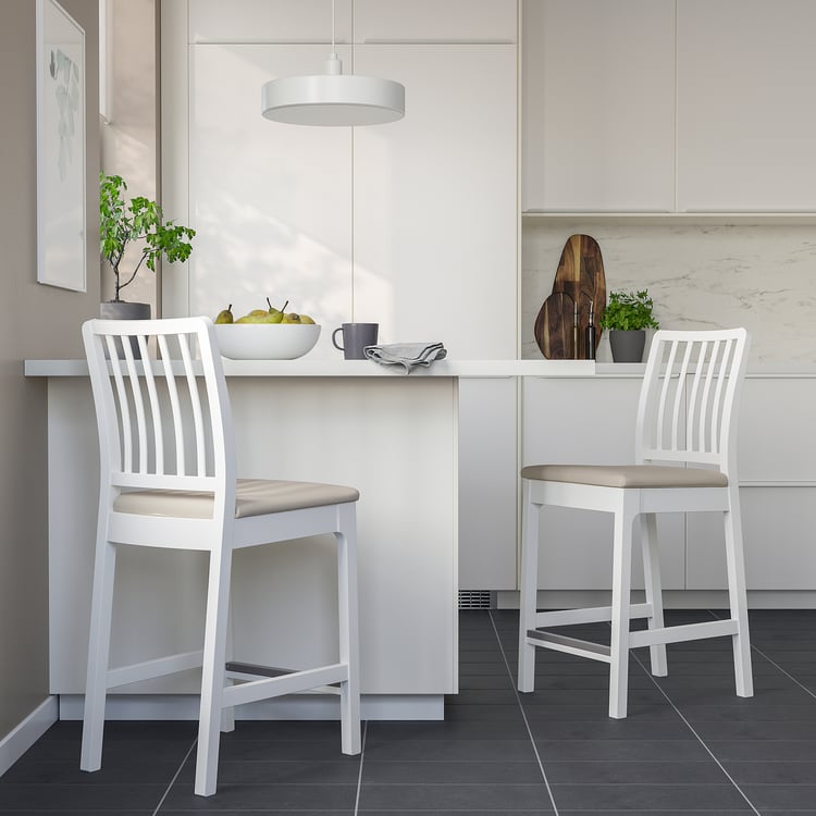 EKEDALEN bar stool with backrest, white/Hakebo beige, 62 cm IKEA